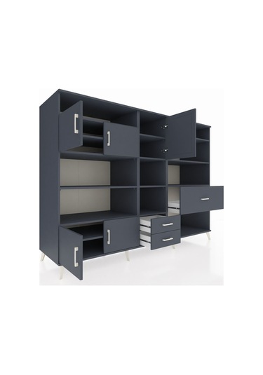 Kronos Dolap 13 Raflı 3 Çekmeceli 5 Kapaklı 220x59x163 Antrasit-a Antrasit-antrasit