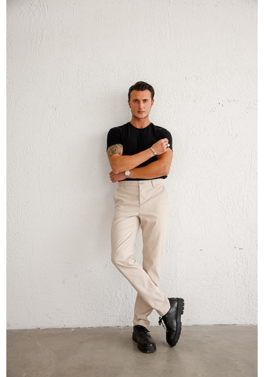 Braccas Erkek Armürlü Slim Fit Bej Pantolon Bej