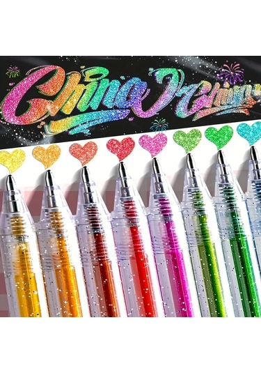 Honeybeeshop 36 Renk Parlayan Yıldız Glitter Jel Kalem Pastel Neon Floresan Vurgulayıcı Okul Sanat 36 Renk
