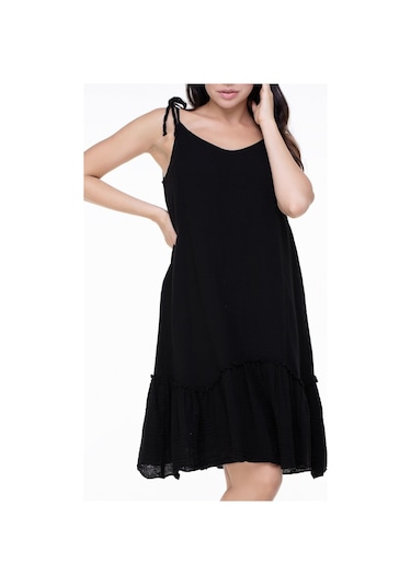 Askılı Müslin Serra Volanlı Kısa Elbise Siyah Syh-siyah
