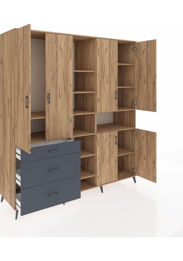 Kronos Dolap 13 Raflı 3 Çekmeceli 6 Kapaklı 220x59x243 Çam-çam/antrasit Atlas Çam/antrasıt