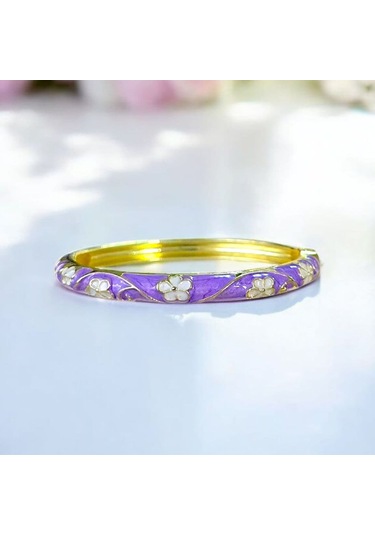 Beyaz Çiçek Mor Mineli Çelik Bilezik Gold