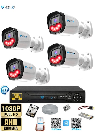 4 Lü 5mp Full Hd 1080p Atom Ledli 250gb Hdd Güvenlik Kamera Seti Gece Görüşlü Tak Çalıştır İp Gerektirmez