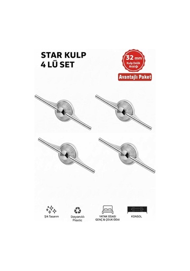 Lüks Star Kulp Krom 32mm 4 Adet Mobilya,yatak Odası, Tv Ünitesi,çocuk Ve Genç Odası, Dolap Kulpu Krom