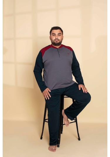 Erkek Büyük Battal Beden Desenli 3 Düğmeli %100 Pamuk Mevsimlik Uzun Kol Cepli Pijama Takımı Koyu Gri Erkek Büyük Battal Beden Desenli 3 Düğmeli %100 Pamuk Mevsimlik Uzun Kol Cepli Pijama Takımı Koyu Gri