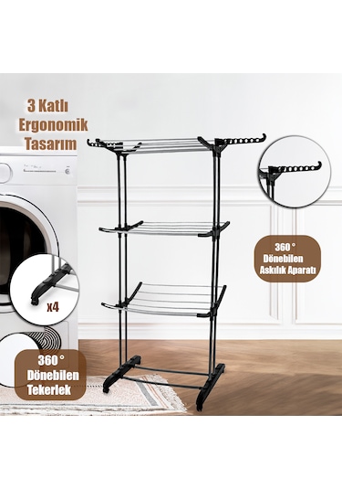 Perilla Flyby 3 Katlı Katlanabilir Alüminyum Çamaşır Kurutmalık Beyaz