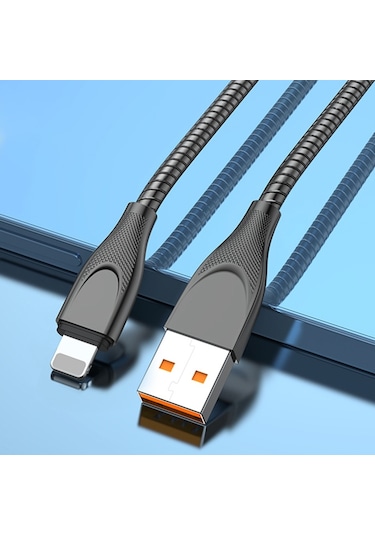 Adc-009 Usb To 8 Pin Zinc Alloy Hose Fast Charging Data Cable, Cable Length: 1m Gun Metal