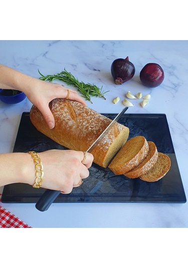 Kanallı Cam Kesme Tablası | Doğal Taş Desenli | 25cm x 35cm