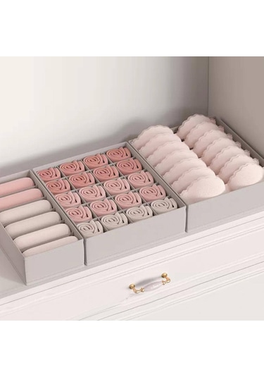 Cbtx 3 Adet / Takım Çekmece Tarzı Ev Organizatör Kapaksız Saklama Kutuları - Gri