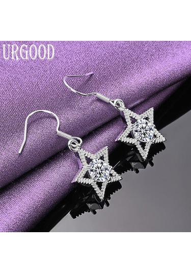 925 Ayar Gümüş Aaa Zirkon Yıldız Damla Küpe Moda Takı