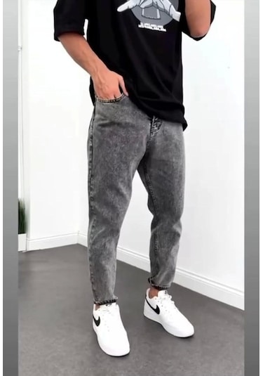 Erkek Boyfiend Gri Kot Pantolon Gri
