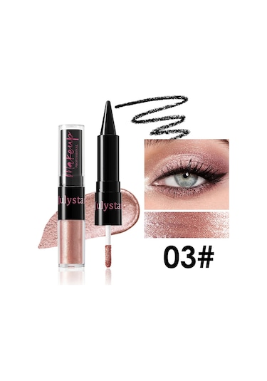 Dumanlı Sedefli Yeşil Likit Göz Farı 2'si 1 Arada Glitter Metalik Göz Farı 03 4.2g 01