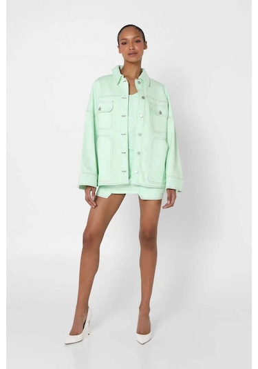 By Dyln Mint Yeşili Oversize Denim Ceket - Jerome Jacket, Şık Ve Rahat Tasarım Yeşil
