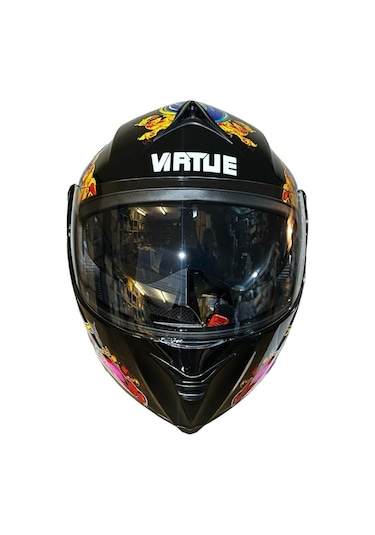 Vırtue Vizörlü Devil Icon Star Çene Açılır Motosiklet Kaskı Siyah