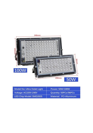 Ulzyvf 1 Adet 50w/100w Led Mor Işık 395nm Rgb Su Geçirmez Ip65 Dış Mekan Projektörü RGB