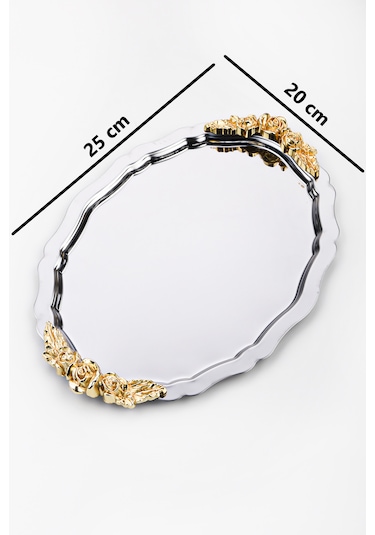 6 Adet Oval Model Gül Motifli Kahve-çay Sunum Tepsisi 25x20 Cm