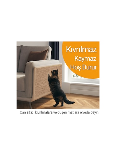Beylini Tırmalama Halısı Yapışkanlı Mobilya Koruyucu Mat Bej Renk