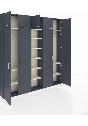 Arges Dolap 12 Raflı 9 Kapaklı 2 Askılı 220x30x243 Antrasit-antrasit/aytaşı Antrasıt/aytası