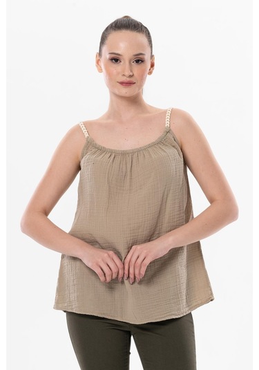 Askılı Alaçatı Yazlık Müslin Bluz Vizon Vzn-vizon