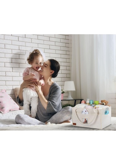 Galanz Keçe Kapaklı Anne Bebek Bakım Çantası Bej + 2 Adet Ağız Mendili Bej