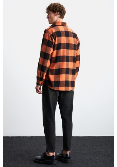 Wıldy Erkek Pamuk-polyester Gömlek Yaka Relaxed Oduncu Turuncu Gömlek