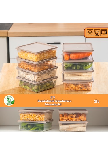 Porsima 5307 8 Li 1 Lt Buzdolabı Ve Difriz Düzenleyici Saklama Kabı Seti - Bpa İçermez, Kapicino, Cappuccino