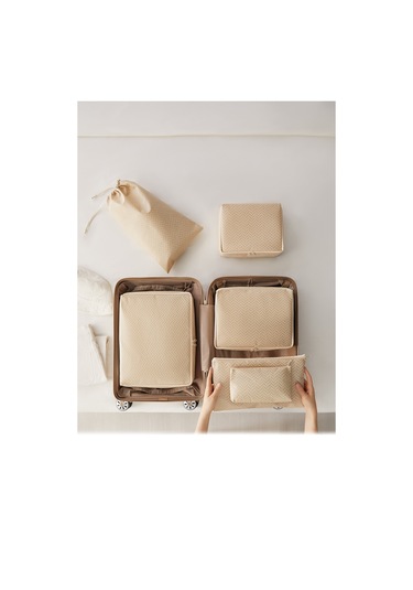 Ocean Home Textile 6'lı Bej Balıksırtı Bavul İçi Düzenleyici Set