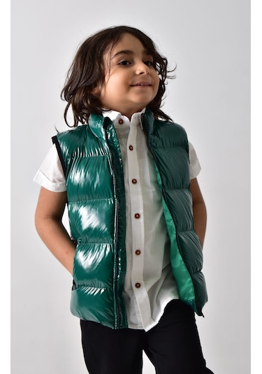Banada Moda Erkek Çocuk Parlak Yeşil Şişme Yelek Yeşil