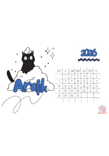 Kedili 2026 Masa Takvimi -karton Taban -kişiselleştirilebilir