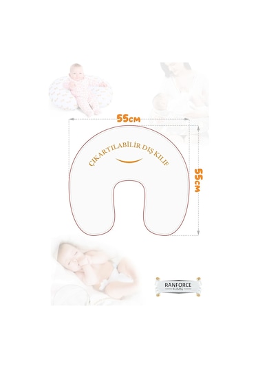 Çift Taraflı Bebek Emzirme Yastığı, Destek Minderi, Hamile Yastığı %100 Pamuklu Kumaş 001