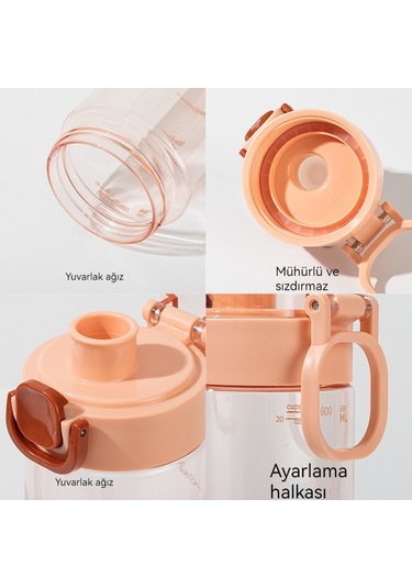 Tuomeng Yeni Büyük Kapasiteli Taşınabilir Plastik Su Bardağı Uzay Bardağı Zıplayan Kapak Düz İçme Bardağı 680 Ml Mavi