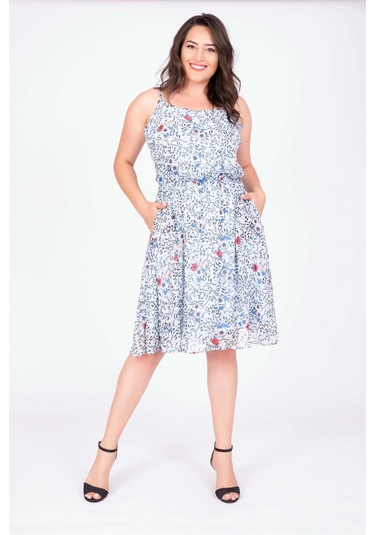 İp Askılı Beli Lastikli Elbise-583 Açık Mavi