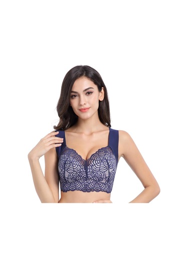 Mavi Kadınlar İçin Telsiz Dantel Sütyen Artı Boyutu Yelek Lingerie Ince Fincan Sütyen Günlük Giyim Mavi