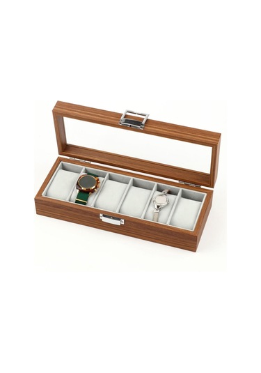 Homyl Saat Saklama Kutusu 6 Geniş Yuva Saatler Için Lüks Kolye Ceviz Rengi