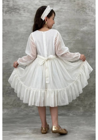 Zarif Simli Taçlı Kız Çocuk Elbisesi 001