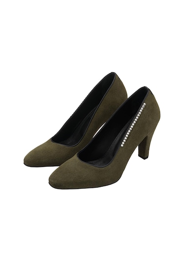 40-41-42-43-44 Numara Ays7986 Haki Süet Deri Topuklu Özel Seri Kadın Stiletto Haki