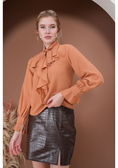 Fırfırlı Zarafet Bluz Kahverengi