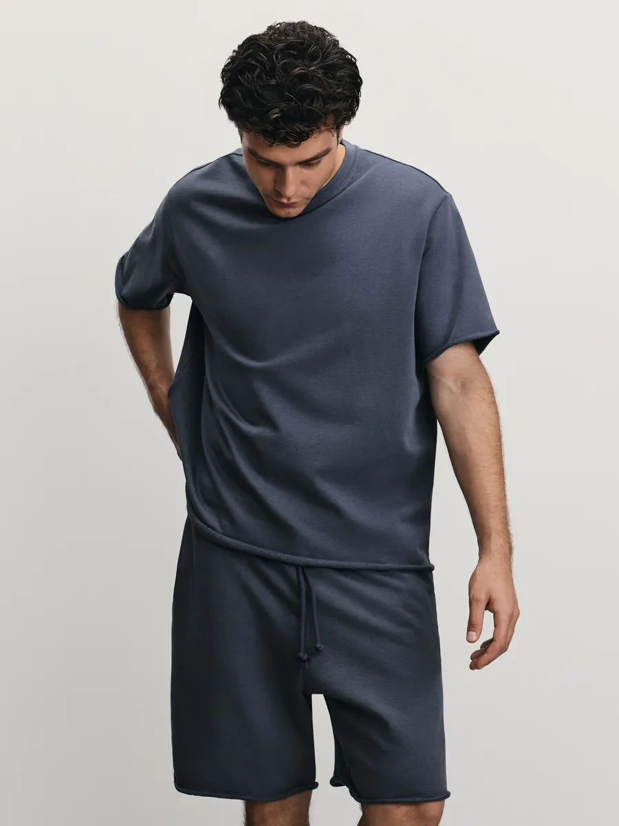 Zarına Oversize Koşu Tişörtü Pamuklu İşlenmemiş Kenarlı 436584158 Gri