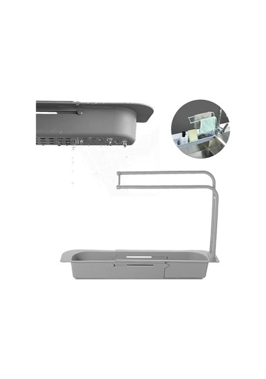 Aubyhe Gri Mutfak Musluk Tutucusu, Çift Katlı Su Tüpü Clipli Sulama Rak, Sabun Ve Sponge Saklama Kutusu, 36-50cm Genişletilebilir Pp Malzeme Diğer