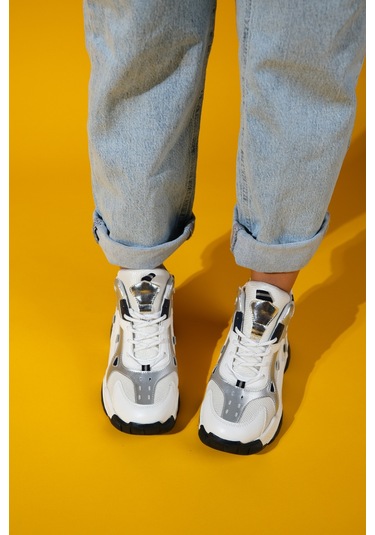 Lowel Beyaz Laci Fermuarlı Ve Bağcıklı Kadın Spor Bot Beyaz - Lacivert