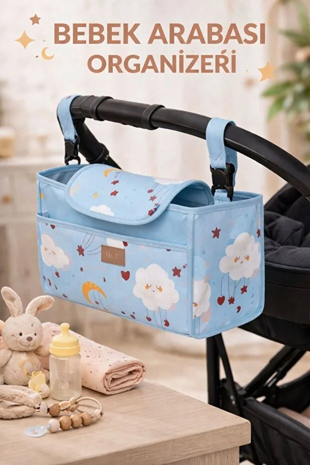 Premium Bebek Arabası Organizer Çanta I Bebek Bakım Çantası Mavi