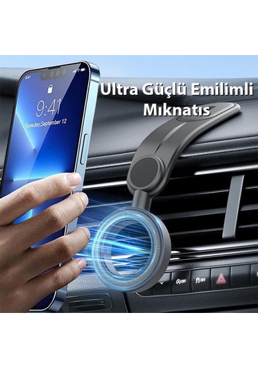 Polham Manyetik Magsafeli Torpido Üstü Telefon Tutucu, Konsol Ve Ekrana Yapışan Telefon Tutucu Siyah