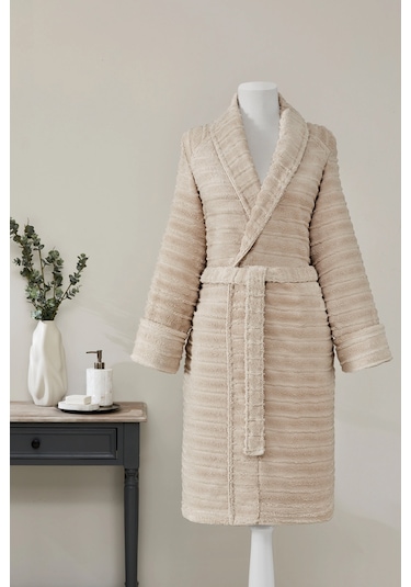 Sadem Organik Linden Şal Yaka Bornoz Bej