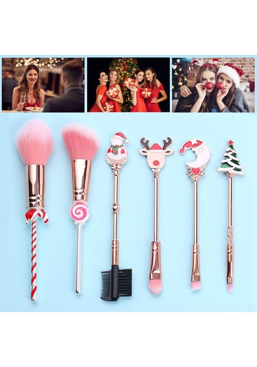 Teltree Noel Temalı Yüksek Kaliteli Makyaj Fırçası Seti - Fondöten, Allık, Göz Farı Ve Dudak Fırçaları İçeren Pratik Çantalı Set
