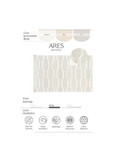 Cool Halı Ares 8801 Krem Yolluk Antre Hol Koridor Halısı Yatak Odası Halı Bukle Kesme Halı Yolluk