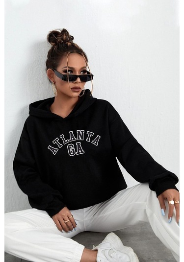 Atlanta Baskılı Sweatshirt Siyah