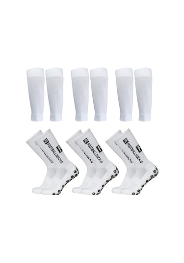 Jeemson 3 Çift Futbol Çorabı Beyaz + 3 Çift Bilek Kolları Beyaz , Poliester-elastan, 39-46 Numara, Spor Odaklı Destek Ve Konfor Gümüş