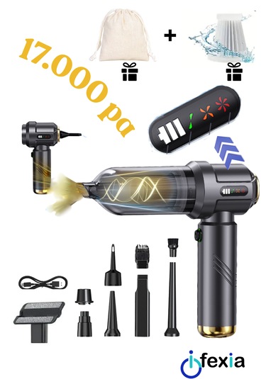 İfexia Cy 109 17.000 Pa Yeni Nesil Dijital Göstergeli Vakum Ve Üflemeli Mini Araç Ve Genel Kullanım Süpürgesi Koyu Gri-gold