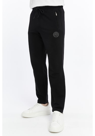 Axxel Erkek Siyah Fermuar Cepli Düz Paça Eşofman Alt-p601 Siyah