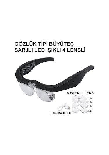 - Şarjlı Gözlük Büyüteç 4 Farklı Lens -11537dc